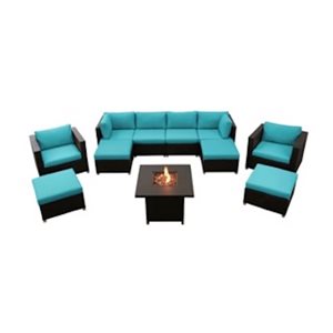 Ensemble Innesbrook de conversation extérieur aqua avec table foyer, 11 pièces
