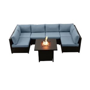 Ensemble Innesbrook de conversation extérieur en bleu avec table foyer, 7 pièces