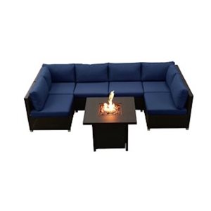 Ensemble Innesbrook de conversation extérieur en marine avec table foyer, 7 pièces