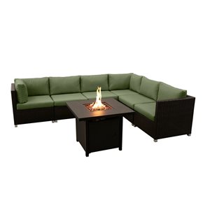 Ensemble Innesbrook de conversation extérieur en vert avec table foyer, 7 pièces