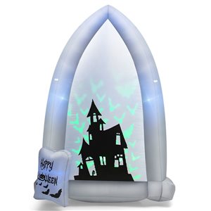 Costway 7-ft x 4.5-ft Tombstone Halloween Inflatable with Bat LED Projector