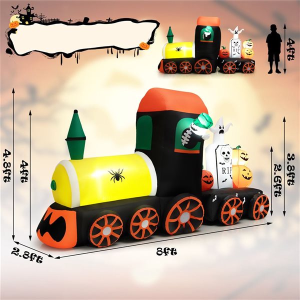Costway 4.8-ft x 2.8-ft x 8-ft Skeleton on Train Halloween Inflatable with LED Lights