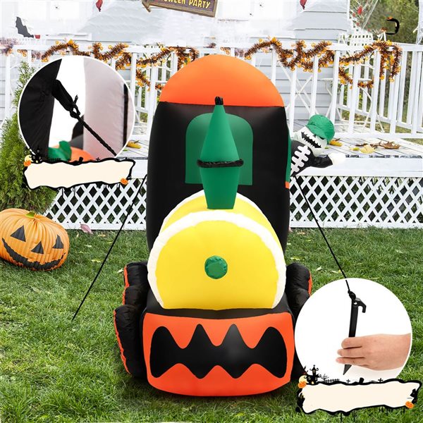 Costway 4.8-ft x 2.8-ft x 8-ft Skeleton on Train Halloween Inflatable with LED Lights