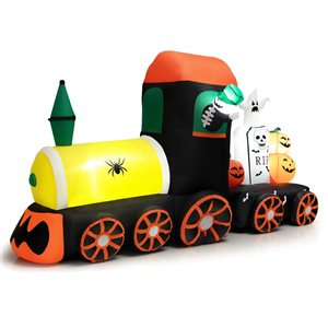 Costway 4.8-ft x 2.8-ft x 8-ft Skeleton on Train Halloween Inflatable with LED Lights