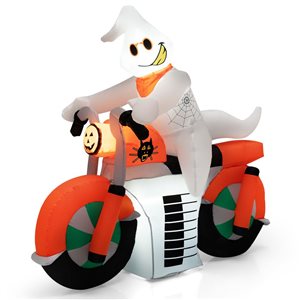 Costway 5-ft x 2.7-ft Ghost Riding on Motorbike Halloween Inflatable with LED Lights