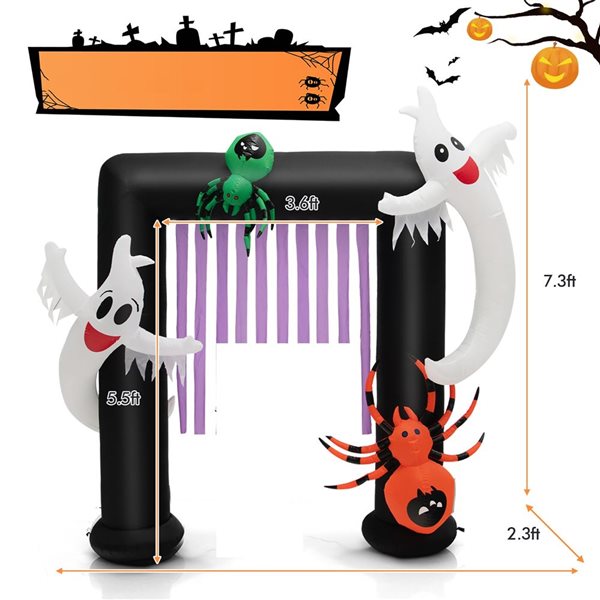 Costway 7.3-ft x 2.3-ft Archway Halloween Inflatable with Internal Light