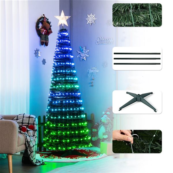 Costway 6.2-ft Pop-Up Pre-Lit Christmas Tree with 282 RGB LED Lights