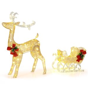 Costway Lighted Christmas Reindeer and Sleigh with 100 Lights