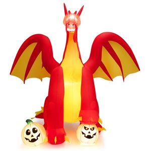 Costway 9-ft x 7-ft Giant Fire Dragon Halloween Inflatable with Lights