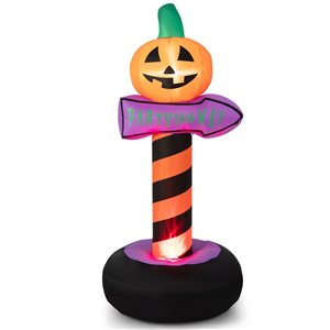 Costway 6-ft x 3-ft Pumpkin Road Sign Halloween Inflatable with Rotating Flame Lamp