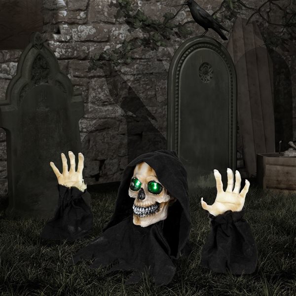 Northlight Lighted Grim Reaper Statue with Sound and Twinkling Green LED Lights