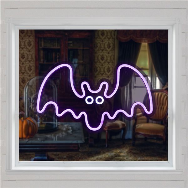 Northlight Purple LED Lighted Neon Style Bat Halloween Window Decoration