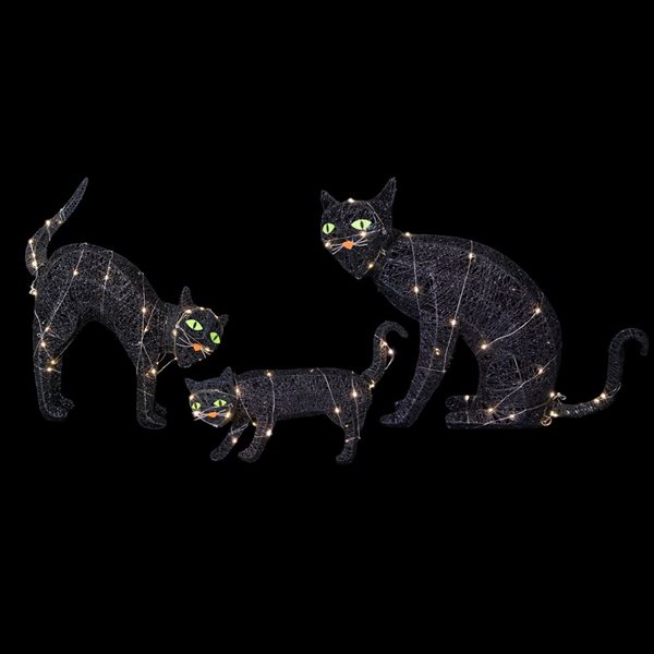 Northlight Set of 3 Lighted Black Cat with Constant Clear LED Lights