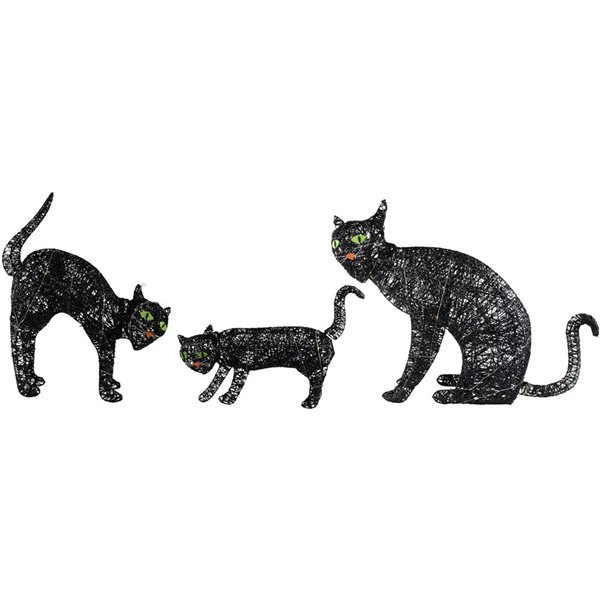 Northlight Set of 3 Lighted Black Cat with Constant Clear LED Lights