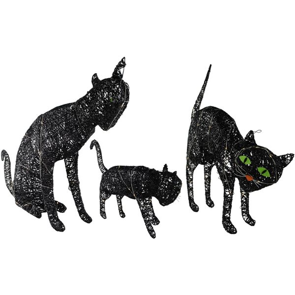 Northlight Set of 3 Lighted Black Cat with Constant Clear LED Lights ...