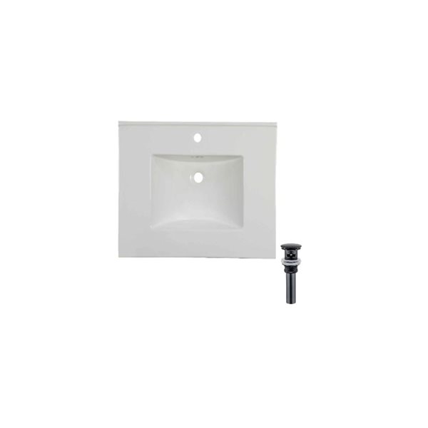 Comptoir-lavabo rectangulaire monobloc en céramique blanche Drop Bath and Kitchen 20,2 po