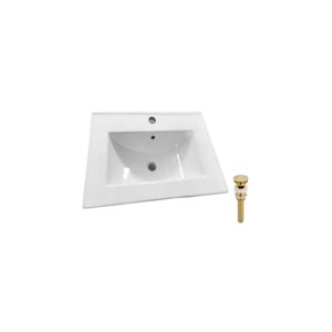 Comptoir-lavabo monobloc en céramique blanche 24,2 po DROP Bath and Kitchen avec trop-plein