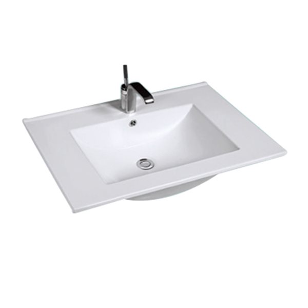 Comptoir-lavabo monobloc en céramique blanche 23,6 po DROP Bath and Kitchen sans trop-plein