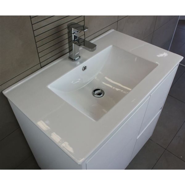 Comptoir-lavabo monobloc en céramique blanche 24,2 po DROP Bath and Kitchen sans trop-plein