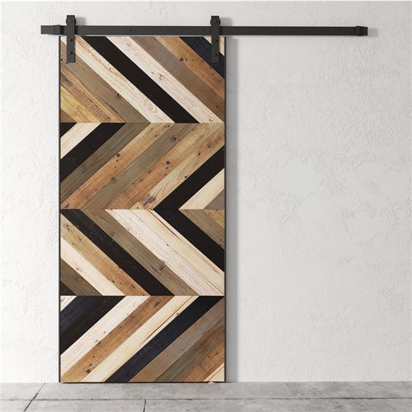 Urban Woodcraft Chevron Barn Door Bungalow Stained Track and Hardware Included 40-in x 83-in