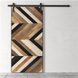 Urban Woodcraft Chevron Barn Door Bungalow Stained Track and Hardware Included 40-in x 83-in