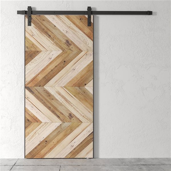 Urban Woodcraft Chevron Barn Door Scandi Stained White/Natural Track and Hardware Included 40-in x 83-in