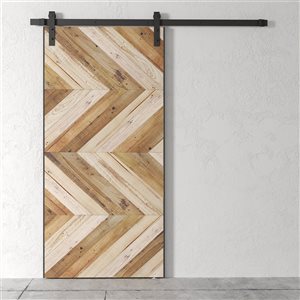 Urban Woodcraft Chevron Barn Door Scandi Stained White/Natural Track and Hardware Included 40-in x 83-in