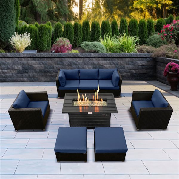 Think Patio Innesbrook 8-Piece Brown Patio Conversation Set with Navy Blue Cushions