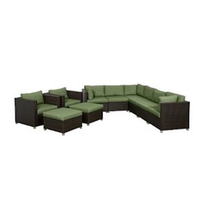 Ensemble de conversation brun 10 pièces Innesbrook de Think Patio pour le patio avec coussins verts