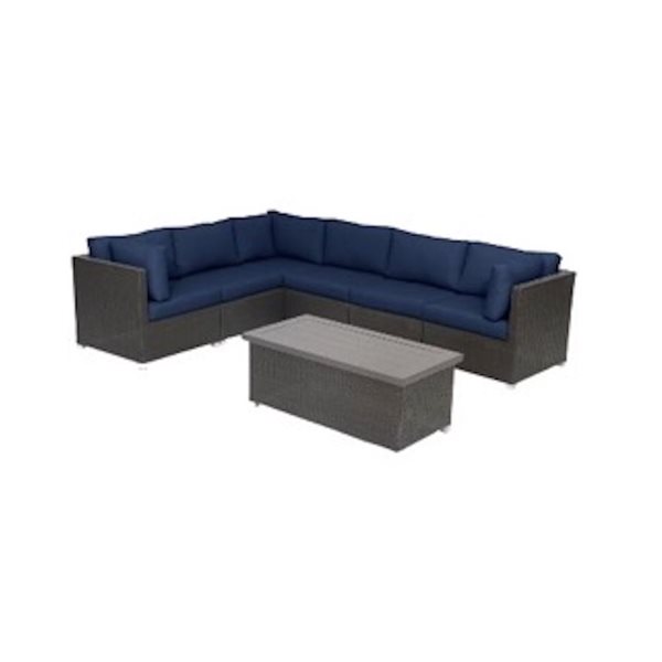 Think Patio Innesbrook 7-Piece Brown Outdoor Sectionnal with Navy Blue Cushions