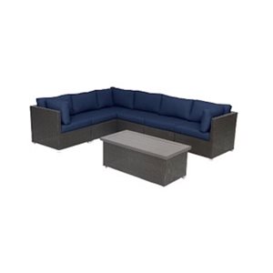 Think Patio Innesbrook 7-Piece Brown Outdoor Sectionnal with Navy Blue Cushions