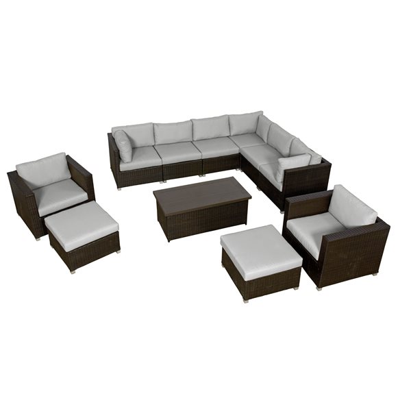 Think Patio Innesbrook 11-Piece Brown Patio Conversation Set with Grey Cushions