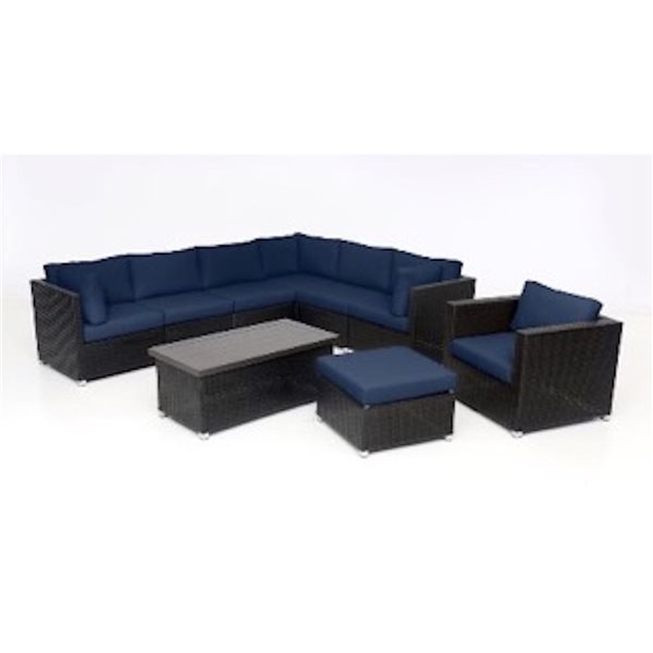 Think Patio Innesbrook 9-Piece Brown Patio Conversation Set with Navy Blue Cushions