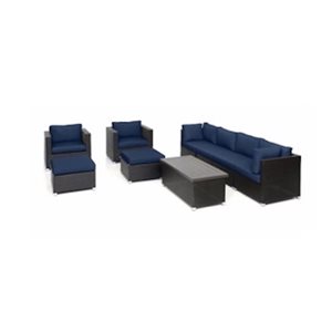 Ensemble de conversation d'extérieur brun 9 pièces Innesbrook de Think Patio avec coussins bleu marine