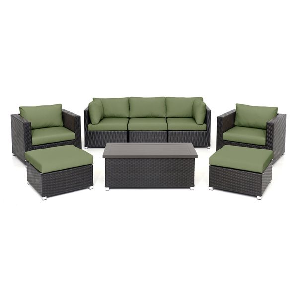 Ensemble de conversation brun 8 pièces Innesbrook de Think Patio avec coussins verts