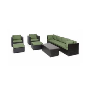 Ensemble de conversation d'extérieur brun 9 pièces Innesbrook de Think Patio avec coussins verts