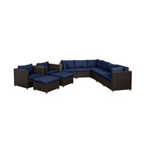 Think Patio Innesbrook 10-Piece Brown Patio Conversation Set with Navy Blue Cushions