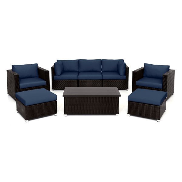 Think Patio Innesbrook 8-Piece Brown Outdoor Conversation Set with Navy Blue Cushions