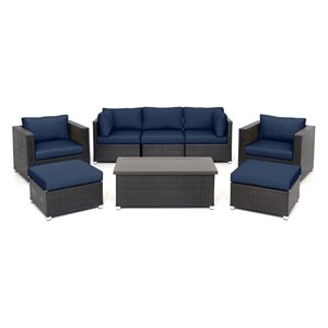 Think Patio Innesbrook 8-Piece Brown Outdoor Conversation Set with Navy Blue Cushions