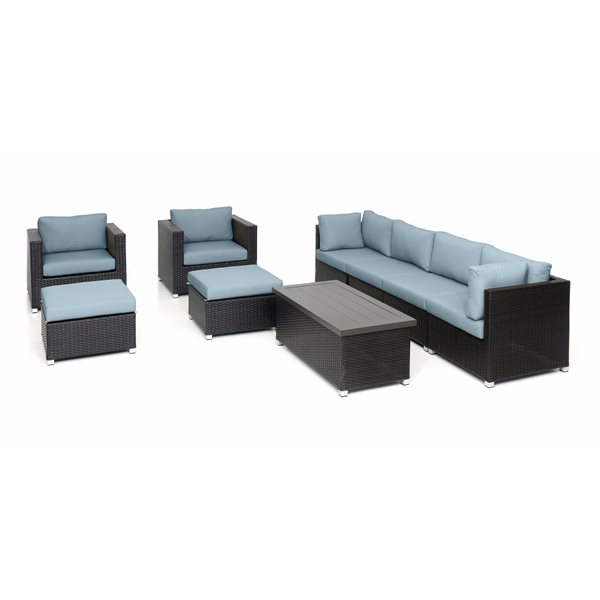 Think Patio Innesbrook 9-Piece Brown Outdoor Conversation Set with Grey Blue Cushions
