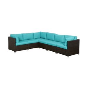 Sectionnel d'extérieur brun de 6 pièces Innesbrook par Think Patio avec coussins turquoises