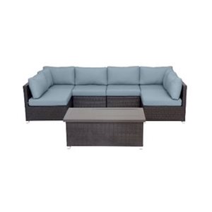 Ensemble de conversation brun 7 pièces pour le patio Innesbrook par Think Patio avec coussins gris-bleu
