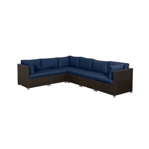 Think Patio Innesbrook 6-Piece Brown Outdoor Sectionnal with Navy Blue Cushions