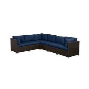Think Patio Innesbrook 6-Piece Brown Outdoor Sectionnal with Navy Blue Cushions