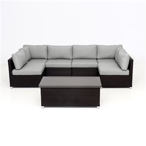 Ensemble de conversation brun 7 pièces pour le patio Innesbrook par Think Patio avec coussins gris