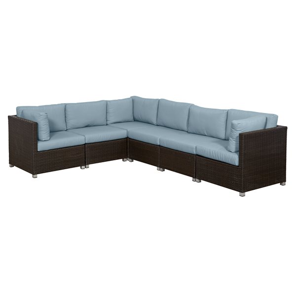 Think Patio Innesbrook 6-Piece Brown Outdoor Sectionnal with Grey Blue Cushions