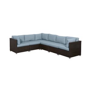 Think Patio Innesbrook 6-Piece Brown Outdoor Sectionnal with Grey Blue Cushions