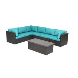 Sectionnel d'extérieur brun de 7 pièces Innesbrook par Think Patio avec coussins turquoises