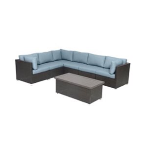 Think Patio Innesbrook 7-Piece Brown Outdoor Sectionnal with Grey Blue Cushions