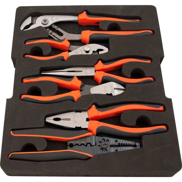 Dynamic Tools 7-Piece Pliers and Wire Stripper Set With Foam Tool Organizer